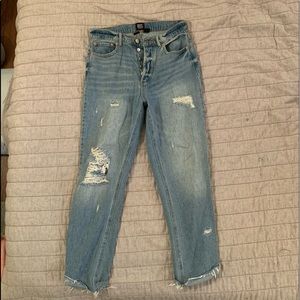 ripped, skinny, blue jeans